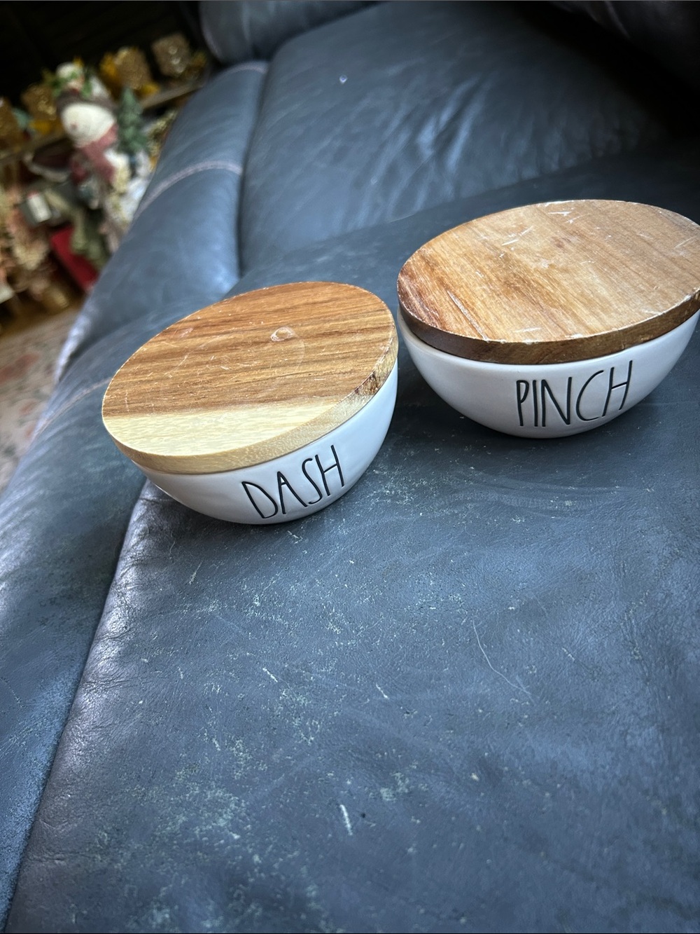 Rae Dunn White Ceramic Dash & Pinch Bowls with Wood Lids
